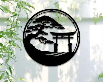 Japanese Torii Gate Metal Wall Art, Bonsai Tree Metal Wall Decor, Tori Gate Sign, Gift, Japanese Inspired, Japan Wall Art, Asia Home Decor