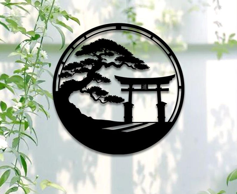 Japanese Torii Gate Metal Wall Art, Bonsai Tree Metal Wall Decor, Tori ...