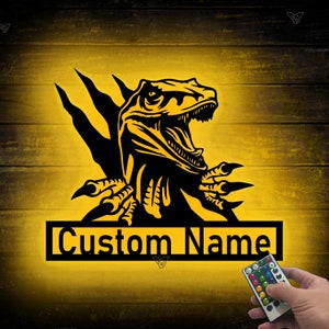 Custom Dinosaur Metal Sign, Dinosaur Jurassic Led Sign, Personalized Dinosaur Lover Name Metal Sign, Gift For Kid, Dinosaur Man Cave Decor