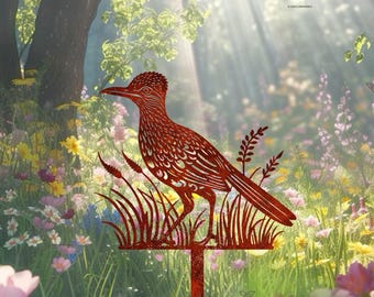 Scultura rustica in metallo a forma di corridore della strada, paletto da giardino a forma di corridore della strada, decorazione da giardino in metallo a forma di uccello, paletto da giardino a forma di corridore della strada unico, decorazione da giardino in metallo a forma di uccello