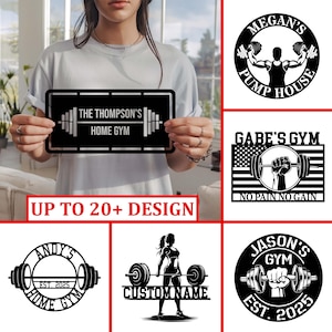 Custom Home Gym Metal Sign, Personalized Name Gym Wall Art, Gift for Gym Lover, Coach Gift,  Weightlifting & Dumbbell Metal Sign, Room Decor