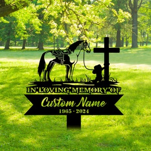 Personalized Praying cowboy Memorial Stake, Metal Stake, Sympathy Signs, Grave Marker, Remembrance Stake, Gift for lover horse, Home Gift