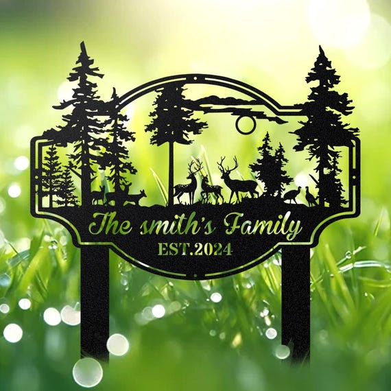 Personalized Family Last Name Metal Sign, Buck & Doe Deer Rustic