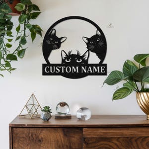 Customizable Cat Lover Gift, Whimsical Cat Family Wall Decor, Three Cats Silhouette Metal Art,Kitten Welcome Sign Door Hanger,Cat Lover Gift