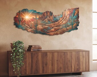 Desert Landscape Metal Wall Art, Cactus Southwest Decor, Arizona Wall Hanging, Western Home Decor