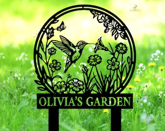 Personalized Hummingbird Metal Garden Stake, Custom Garden Name Signs, Hummingbird Sign, Custom Garden Sign, Garden Decoration, Gift for Mom