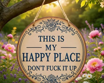 This Is My Happy Place Sign, Vintage Rustic 'Welcome to My Happy Place' Metal Sign – Whimsical Home/Patio Decor