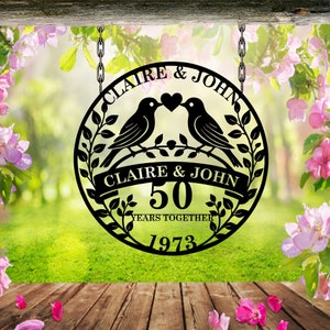 Custom 50th Anniversary Gift, Golden Anniversary, 50 Year Anniversary Sign,Wedding Anniversary Metal Wall Art,Doves Sign,Parents Anniversary