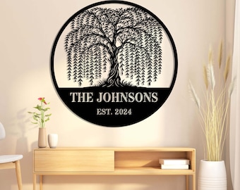 Personalized Willow Tree Metal Sign Wall art, Custom Family Name Sign, Willow Tree Wall Art, Tree Decoration, Home Decor, Outdoor Sign Metal