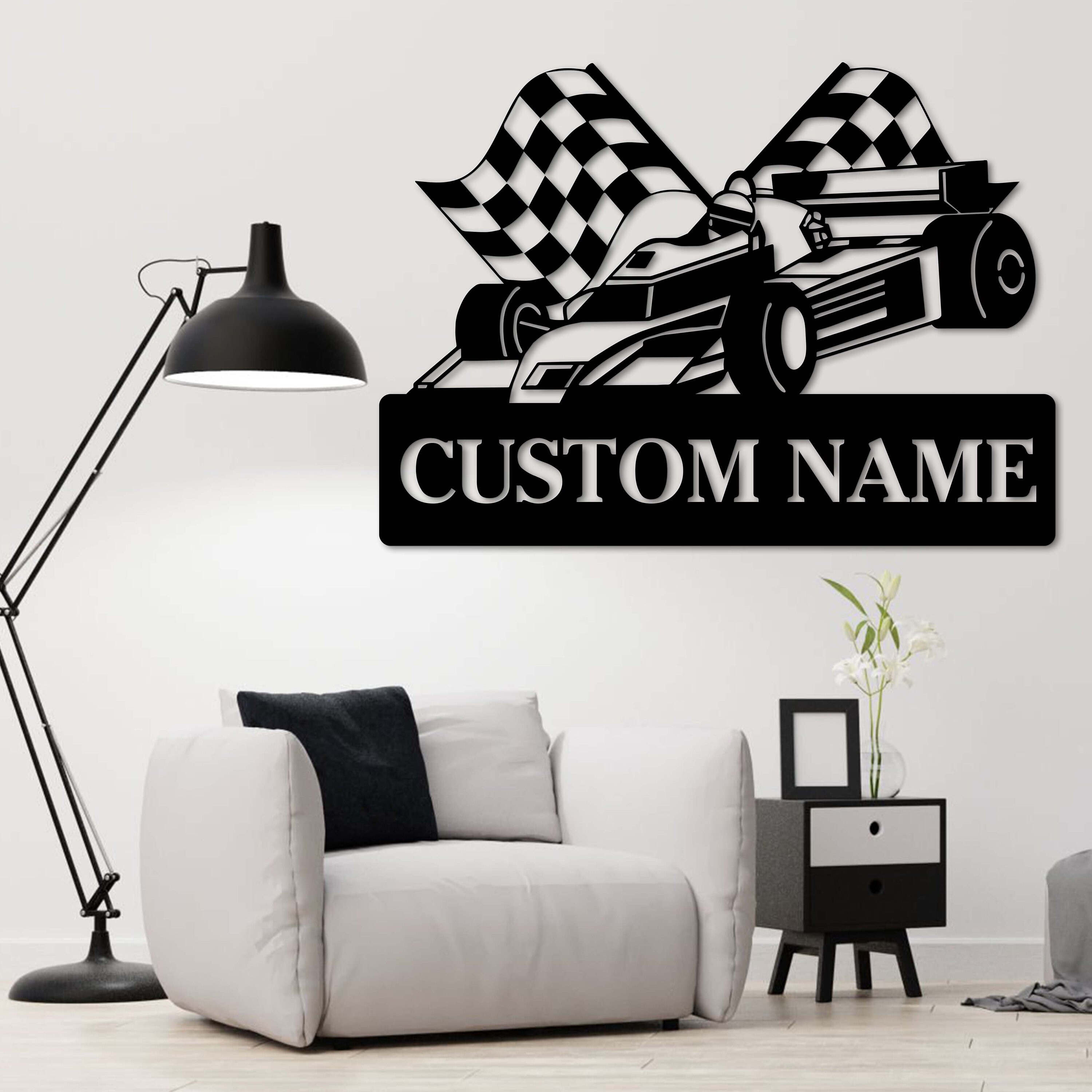Customizable Car Rider Sign Race Car Custom Name Metal Sign, Race Car Sign LED, Dirt Track Racing ...