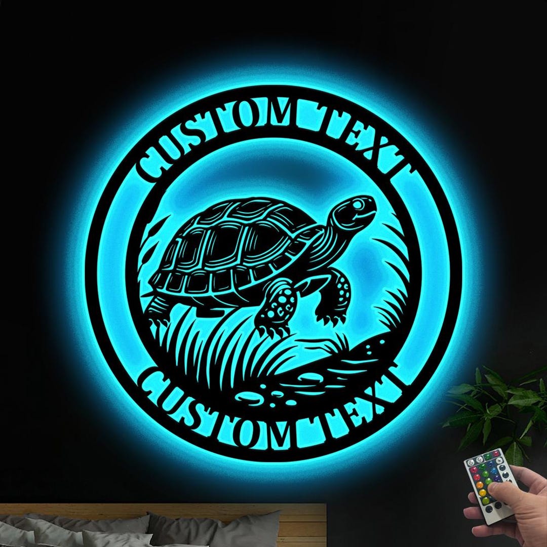 Custom Turtle LED Metal Wall Art, Personalized Tortoise Name Sign ...