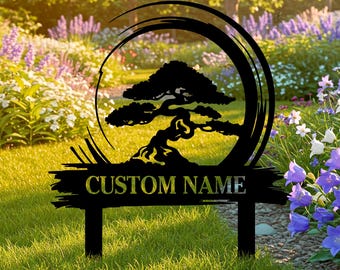 Personalized Bonsai Tree Yard Stake, Zen Garden Sign, Custom Bonsai Tree Garden Decor, Japanese Garden Art, New Home Gift, Bonsai Tree Gift