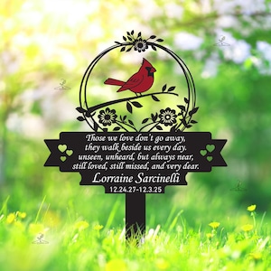 Personalized Memorial Stake Metal Sign, Cardinal Garden Stakes, Cardinals Appear, Metal Cemetery Decorations, Stake for Outdoors Yard Garden