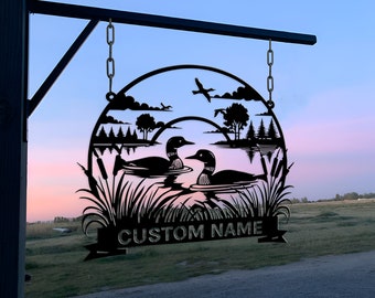 Custom Lake Loon Metal Sign, Loon Duck Sign, Lake House Decor, Custom Lake House Name Sign, Outdoor Cottage Sign, Garden Decor, Cottage Sign