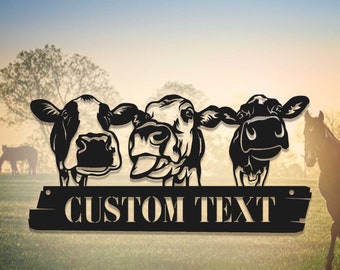 Cow Metal Sign Personalized, Cow Cattle Metal Wall Art, Custom Cow Farm Sign, Cow Ranch Decor, Cows Gift,Cow Farmhouse Decor,Cow Farmer Sign