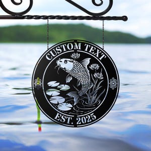 Custom Koi Pond Metal Sign Decor, Koi Lotus Sign, Koi Fish Metal Sign, Outdoor Fish Sign, Custom Fish Sign,Koi Lotus Metal Art,Fish Wall Art