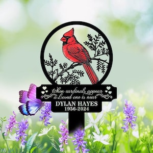 Custom Memorial Stake Metal Sign, Cardinal Garden Stakes, Cardinals Appear, Grave Marker, Remembrance Stake, Garden Decoration, Outdoor Sign