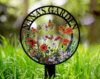 Custom Garden Metal Sign With Stakes, Custom Garden Name Sign Wall,Garden Flower Sign, Metal Yard Art, Housewarming Gift, Outdoor Decoration