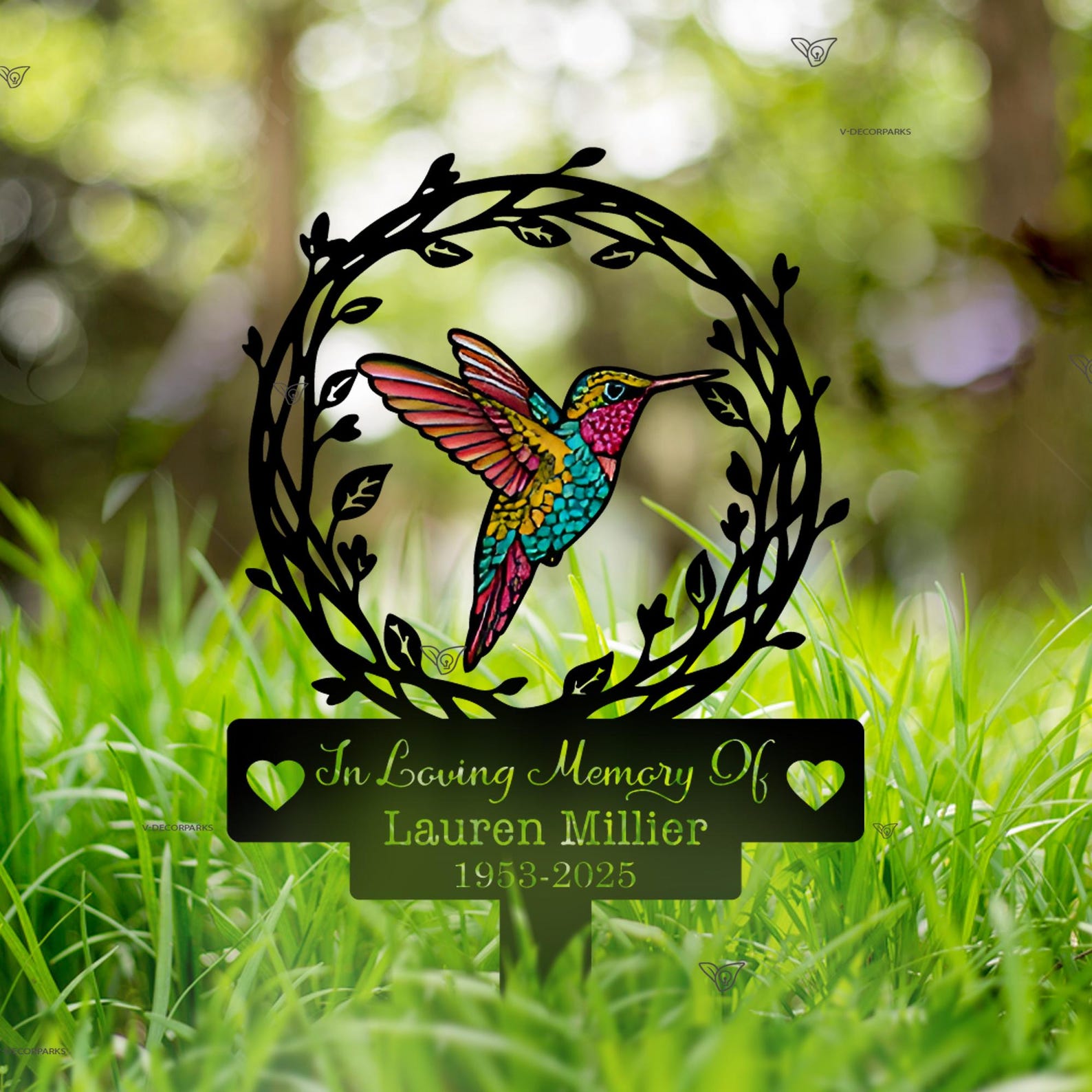 Personalized Name Hummingbird Memorial Metal Stake, Hummingbird Name ...