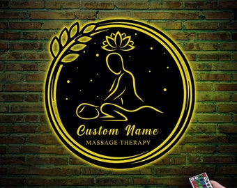 Custom Massage Therapist Metal Wall Art LED Light Personalized Therapist Spa Name Sign Home Decor Massage Therapy Decoration Birthday Gift