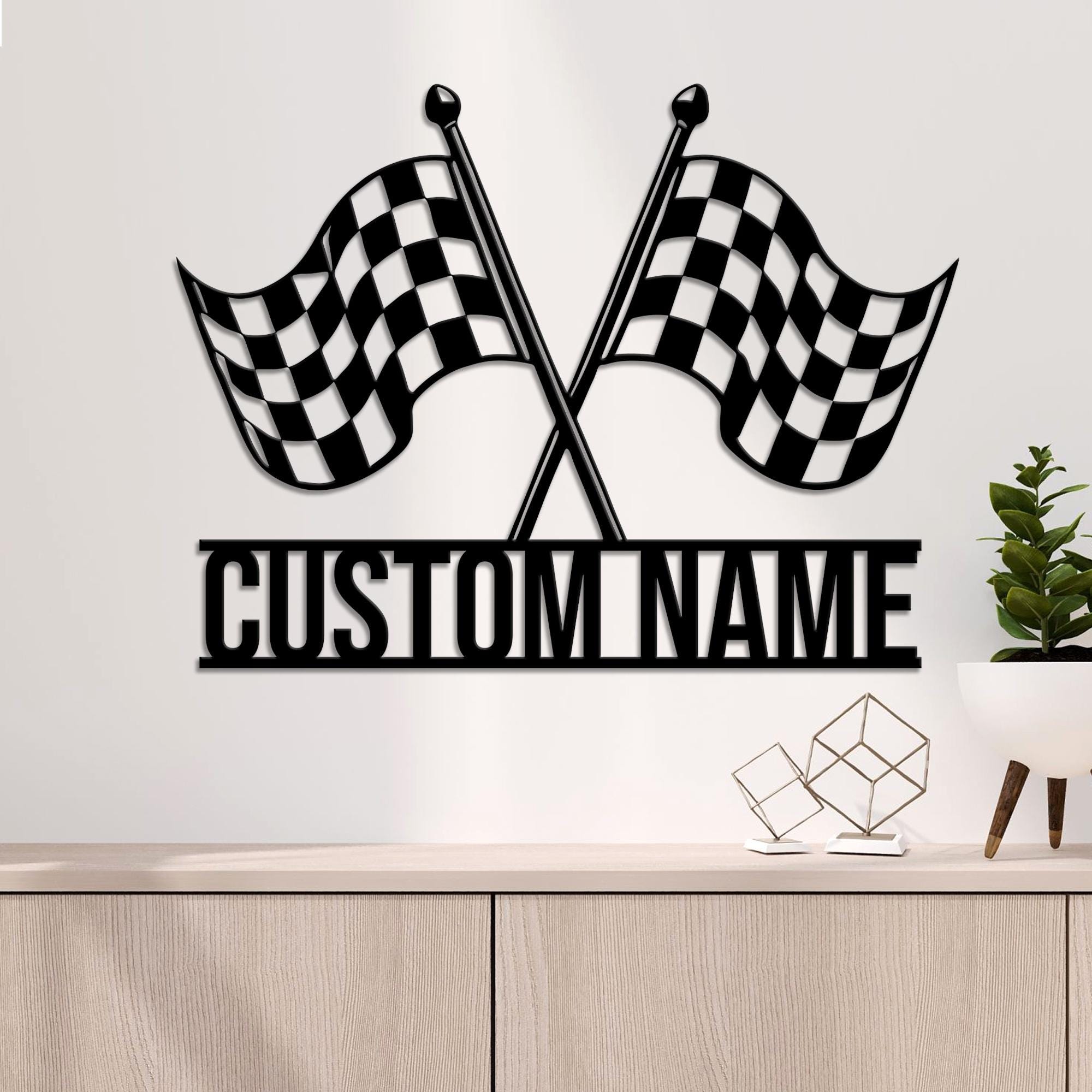 Custom Start Finish Racing Flag Metal Wall Art LED Lights, Personalized ...