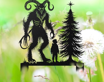 Christmas Krampus Scene Silhouette Metal Sign Wall Art, Metal Yard Stake or Free Standing, Shadow Caster, yard garden art, Christmas decor