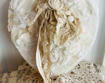 SHABBY ! Vintage! Lace Frilly HEART! Creams with Ribbons!