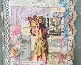 Pretty SHABBY Vintage Fairy Cardstock Hanging! Beautiful Accents! Pastel Beaded Earring !