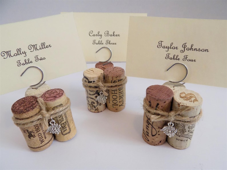 Wine Cork Place Card Holders Party Favors Set of 10 For Weddings Parties Wine Events Each Holder Unique Variety of Natural Corks image 2