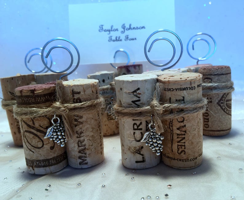 Wine Cork Place Card Holders Party Favors Set of 10 For Weddings Parties Wine Events Each Holder Unique Variety of Natural Corks image 1