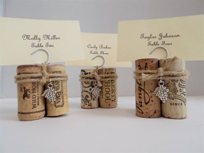 Wine Cork Place Card Holders Party Favors Set of 10 For Weddings Parties Wine Events Each Holder Unique Variety of Natural Corks image 4