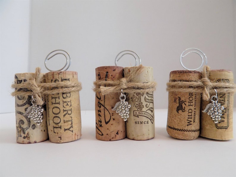 Wine Cork Place Card Holders Party Favors Set of 10 For Weddings Parties Wine Events Each Holder Unique Variety of Natural Corks image 3