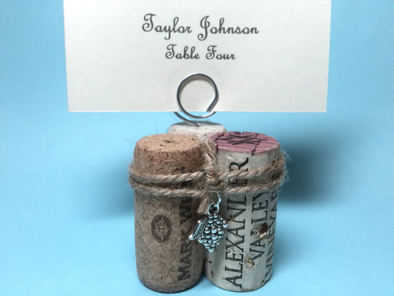 Wine Cork Place Card Holders Party Favors Set of 10 For Weddings Parties Wine Events Each Holder Unique Variety of Natural Corks image 5