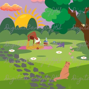 Peaceful Yoga and Books Digital Art Screensaver for Kobo Libra Color E-Reader