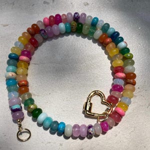 Summer rainbow necklace | Beaded gemstone necklace | Candy necklace | Boho necklace | Semiprecious gems | Summer necklace | Heart clasp