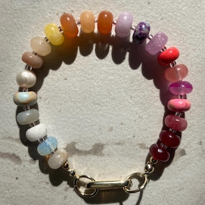 Rainbow Gemstone Bracelet: Beaded Boho Style, Gold Clasp