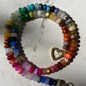 Rainbow necklace | Beaded gemstone necklace | Candy necklace | Boho necklace | Semiprecious gems | Summer necklace | Heart clasp | Gemstones