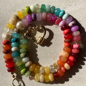 Rainbow necklace | Beaded gemstone necklace | Candy necklace | Boho necklace | Semiprecious gems | Summer necklace | Heart clasp | Gemstones