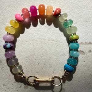 Rainbow Gemstone Bracelet: Beaded Boho Style, Gold Clasp