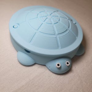 May include: A light blue plastic turtle toy with a textured shell and white googly eyes.