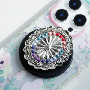 Turquoise Stone Embellished Phone Grip,Antique Silver Metal Magnetic Phone Grip,3D Grip For Kindle,Magnetic Folding Base,Cell Phone Holder
