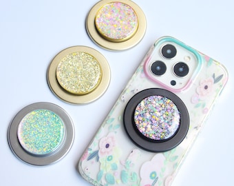 Uchwyt magnetyczny z żywicy brokatowej, uchwyt do telefonu Kindle, składana podstawa magnetyczna, uroczy uchwyt do Kindle, holograficzny uchwyt do telefonu, laserowy prezent książkowy