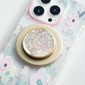 Glitter Resin Magnetic Grip, Phone Grip For Kindle, Magnetic Folding Base, Cute Kindle Grip,Holographic Phone Grip, Laser Bookish Gift