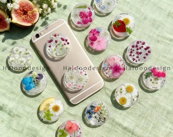 Real flower resin phone grip, Handmade dried flower magnetic phone grip, Natural real flower grip for kindle,Birthday flower gift,Hydrangea