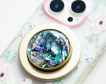 Real Abalone Shell Magnetic Phone Grip, Sea Shell Resin Phone Grip,Magnetic Folding Base,Kindle Grip,iPhone 16 15 14 13 12Pro Max Phone Grip