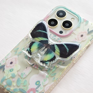 Butterfly Resin Magnetic Phone Grip,Grip For Kindle,Grip Holder,Magnetic Folding Base,Phone Accesories,Kindle ipad Phone Grip,Pink Butterfly
