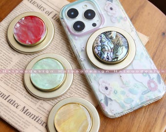 Real Abalone Shell Magnetic Phone Grip, Sea Shell Resin Phone Grip,Magnetic Folding Base,Kindle Grip,iPhone 16 15 14 13 12Pro Max Phone Grip