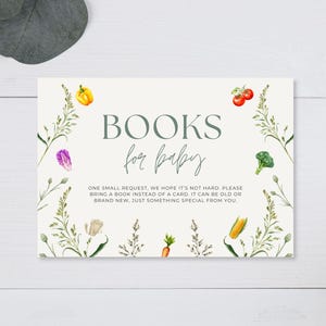 Bewerkbare lokaal geteelde babyshowerboeken voor babykaart, boerenmarkt babyshowerboek verzoekkaart, babyshower invoegen, afdrukbaar