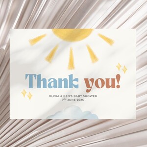 Editable Sunshine Baby Shower Thank You Card, Here Comes the Sun Thank You Cards, Sonshine Baby Shower, Instant Download, Printable