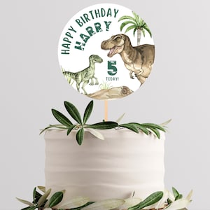 Editable Dinosaur Birthday Cake Topper Decorations Dino Party Template Instant Digital Download Printable T Rex Jurassic Cake Topper